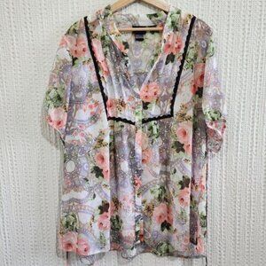 Torrid Vintage Plus Size Victorian Peasant Style Floral Pleated Blouse Size 2X